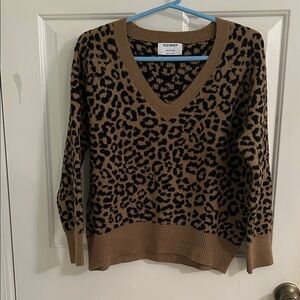 Old Navy Women's V-Neck Leopard Sweater - Brown
